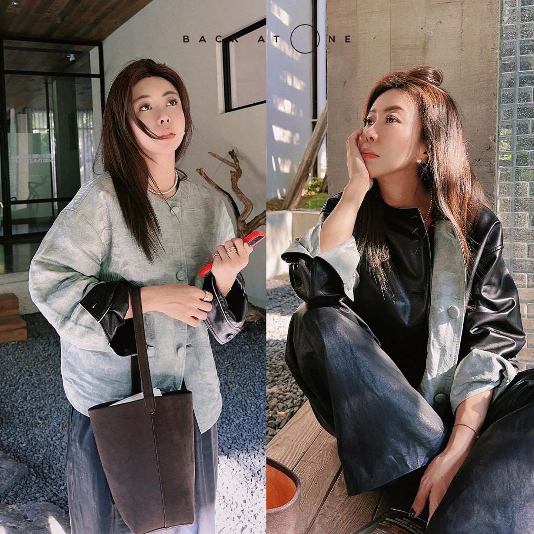 "BackAtOne “秘雅盛境” 时尚新中式双面穿皮短外套 BEF-1BB030N-K