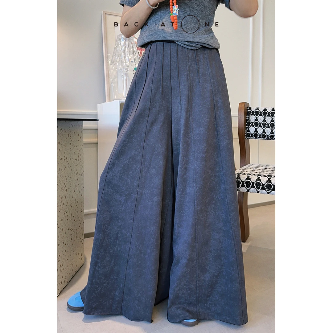 BackAtOne “玉步清风” 灰色简约休闲松紧腰阔腿裤裤  B3SS-Y002-K