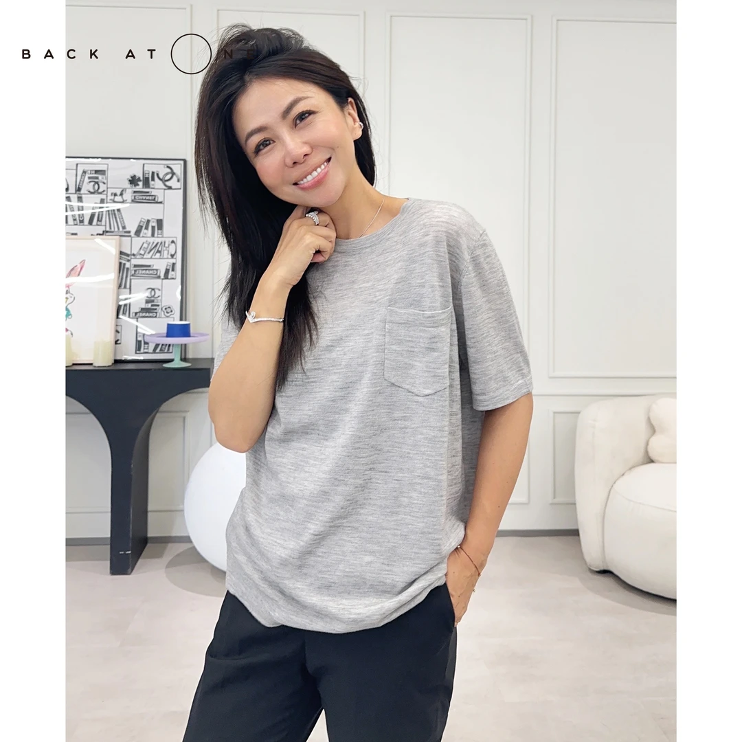 BackAtOne  “晨夏雾语”时尚灰色口袋短袖圆领上衣T恤 B3SS-F010-K