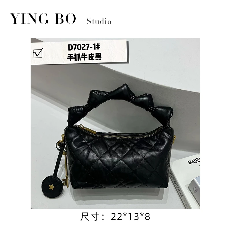 【英柏甄选】ZT-D7027-1-手抓牛皮黑 然与纯小众设计感单肩百搭女包