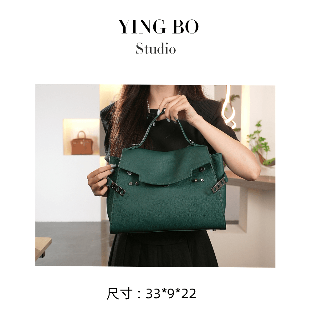 【高端头层系列】KLL-66035-绿色 高奢设计感手工头层牛皮女包