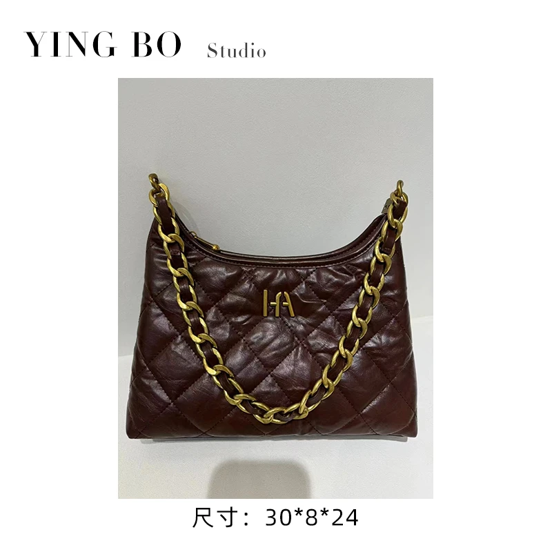 【英柏甄选】QYX-9628-可可棕 然与纯小众设计感时尚单肩包百搭女包