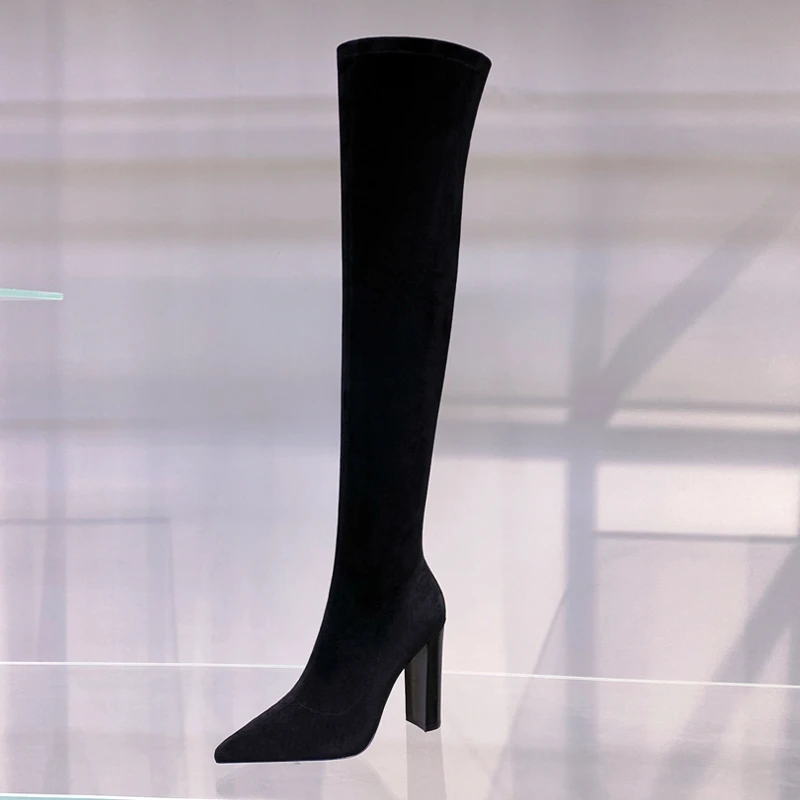 【现货】弹力过膝靴2025秋冬新款女士粗跟气质法式高跟长筒靴子5631