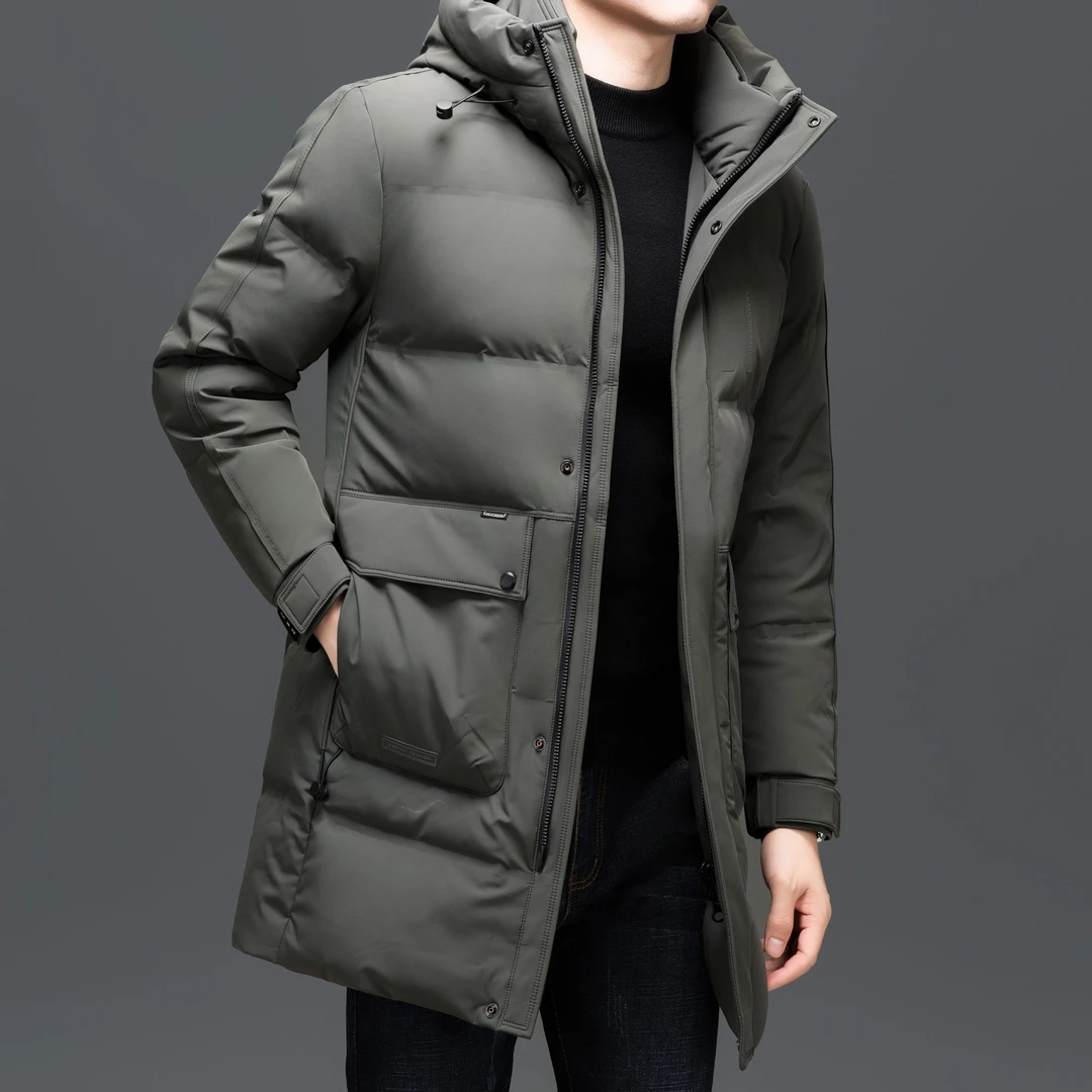 冬季羽绒服男士中长款连帽加厚保暖白鸭绒羽绒衣超柔牛奶丝羽绒服