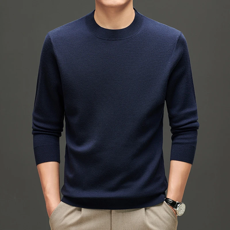 【精纺可机洗】男士圆领长袖羊毛T恤春秋季精纺长袖针织衫纯羊毛