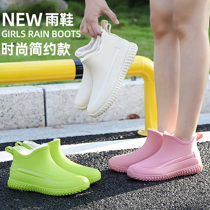 时尚短筒雨鞋女耐磨休闲胶鞋厨房食堂雨靴鞋水鞋加绒加厚防水防滑