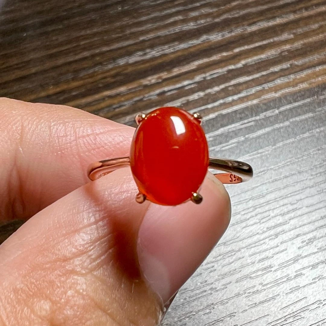 红玛瑙925银镶嵌戒指玫瑰色
