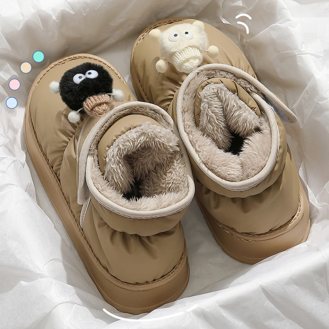 猫力 高帮雪地靴女士新款煤球棉拖鞋家居室内加绒保暖厚底外穿男