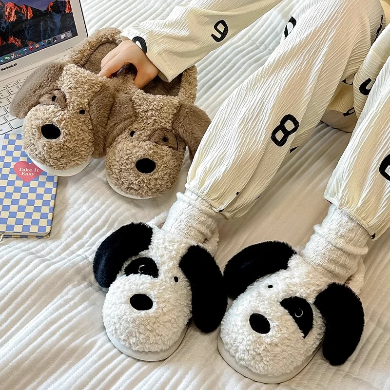 卡通狗棉拖鞋女秋冬季室内家居可爱2023新款厚底防滑加绒保暖拖鞋