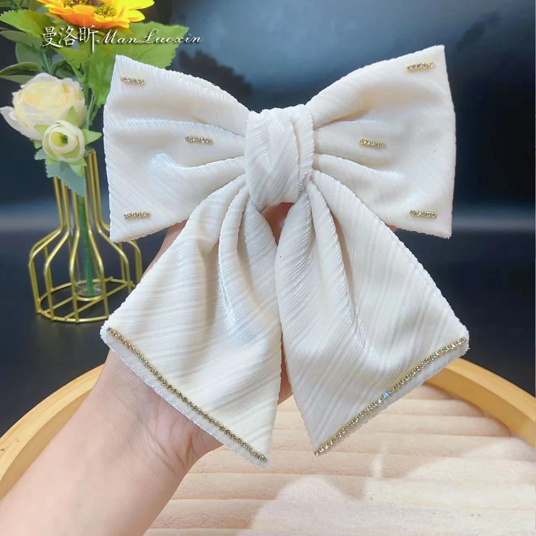 秋冬新款轻奢金丝绒蝴蝶结弹簧夹新娘头饰后脑勺夹网红蝴蝶结发饰