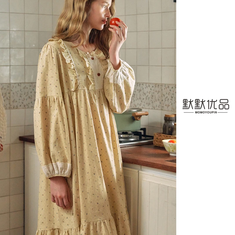 新款/乌拉拉/韩国ULLALA睡裙女/甜美棉质宽松宫廷风家居睡裙