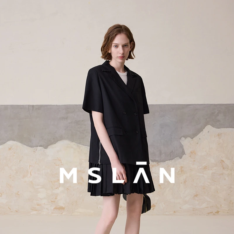 MSLAN【商场明星同款】新中式西装刺绣假两件宽松连衣裙女 MEBN4103