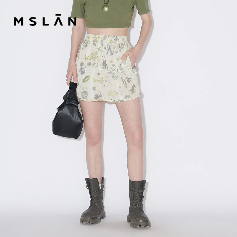 MSLAN【商场同款】夏季新款印花收腰休闲裤阔腿宽松裤子MFAM6103