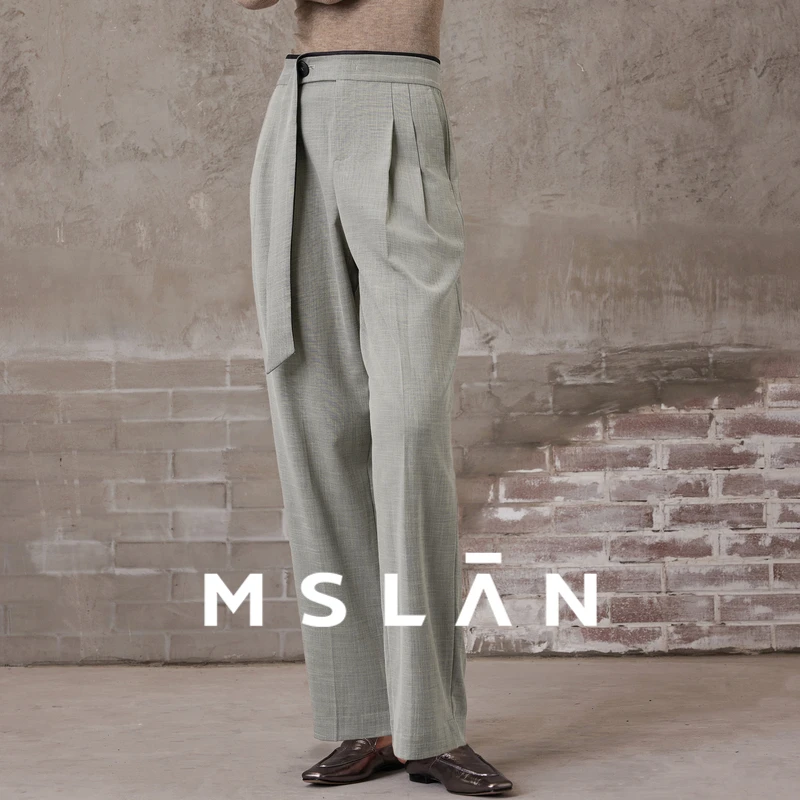 MSLAN精致通勤风宽松时尚显瘦高腰暗扣垂顺阔腿长裤 MFAM6801