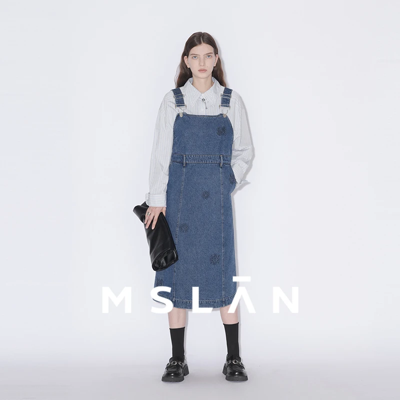 MSLAN【商场同款】新款减龄钢印牛仔背带裙女 MFAA5101