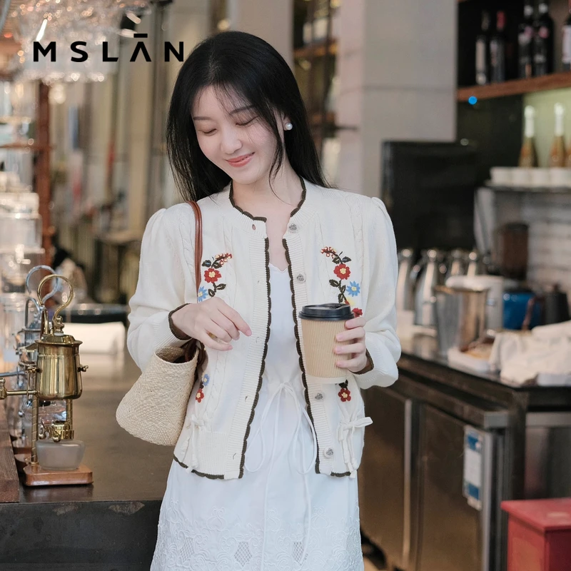 MSLAN【商场款】新款小香风拼色小花毛织外套 MFAE2304