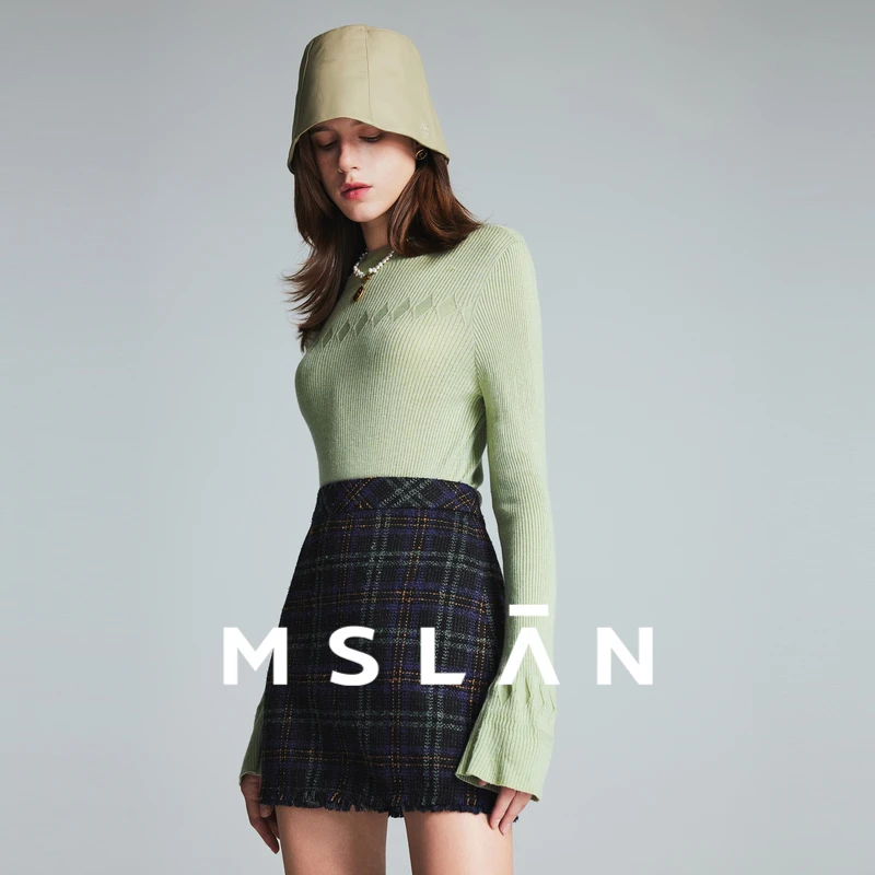 MSLAN【薄荷曼波】新款长袖针织衫高领修身百搭毛织套衫MFDN282
