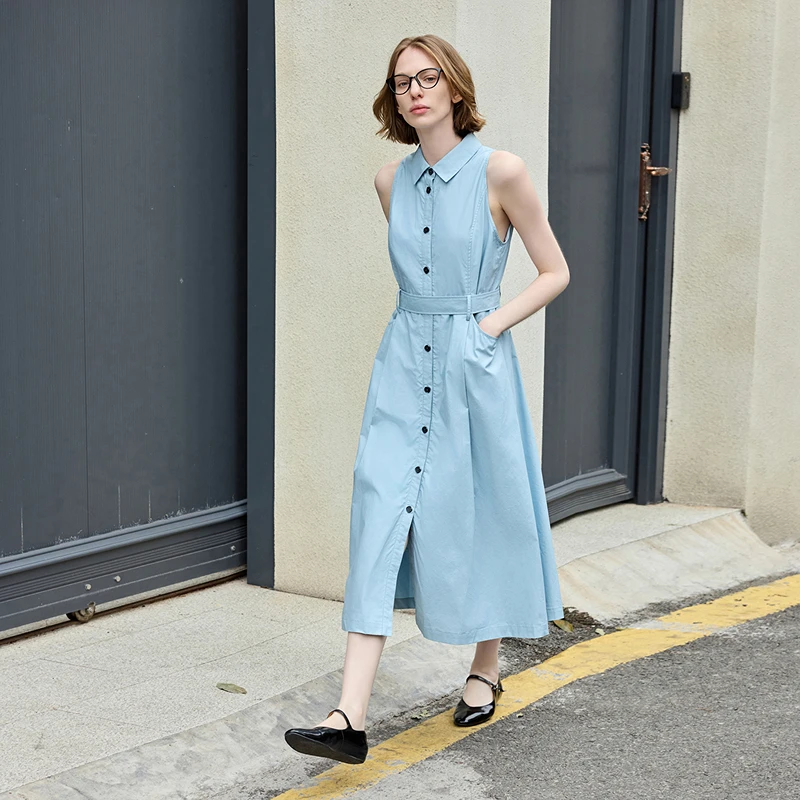 MSLAN【两件套】春季新款休闲通勤风衬衫无袖中长款连衣裙女MGAT418