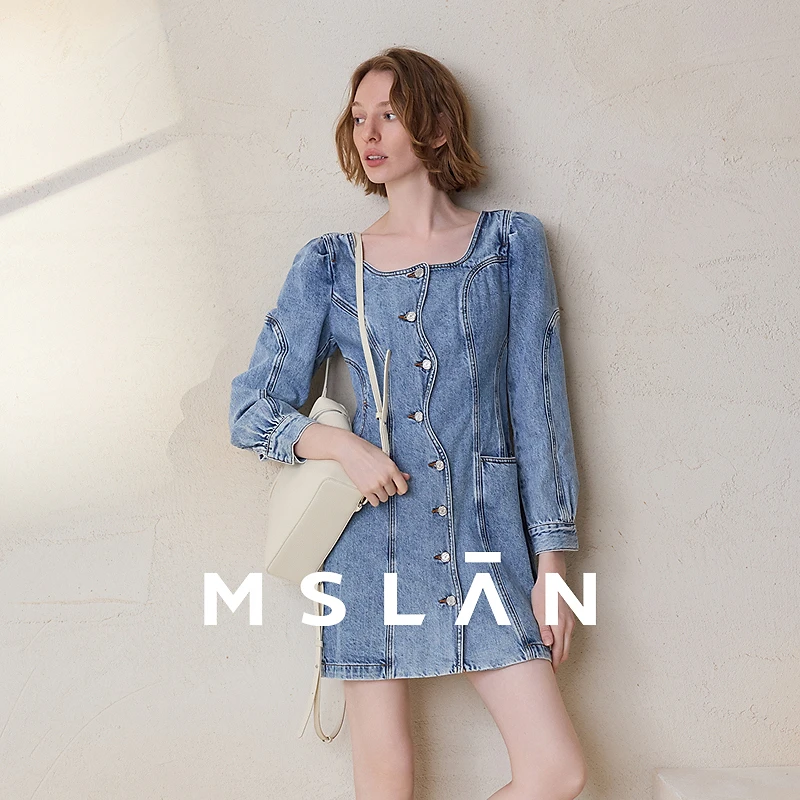 MSLAN时尚不规则门襟宽松连衣裙牛仔裙女装连衣裙MFAN4111