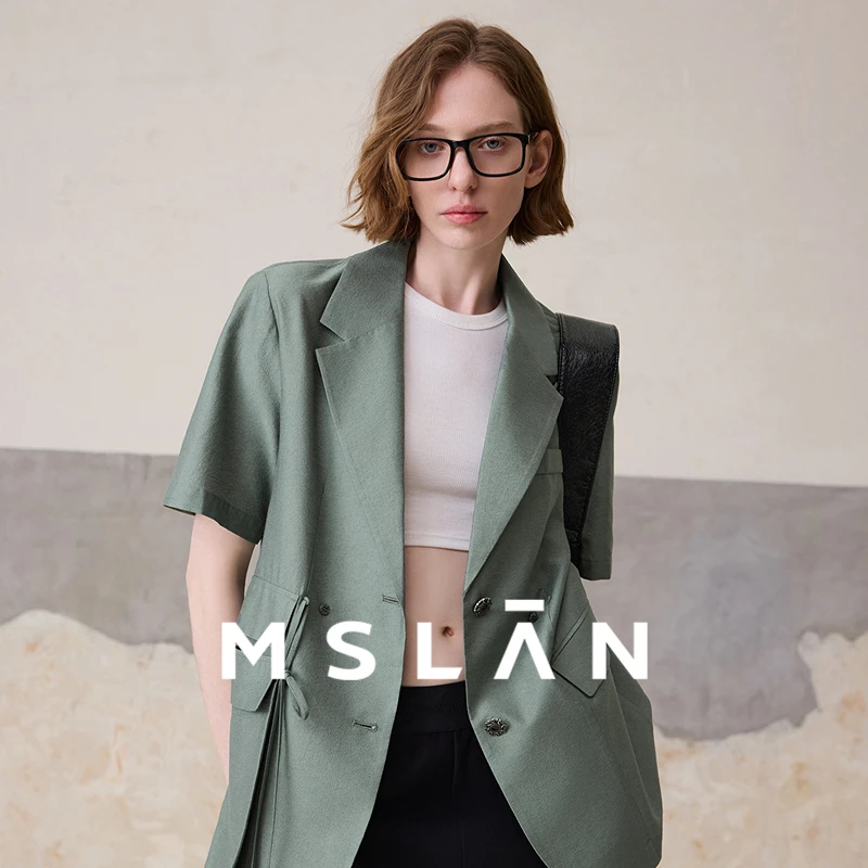 MSLAN夏季高级感纹理薄外套小心机口袋质感金属扣西装女 MFBE2502