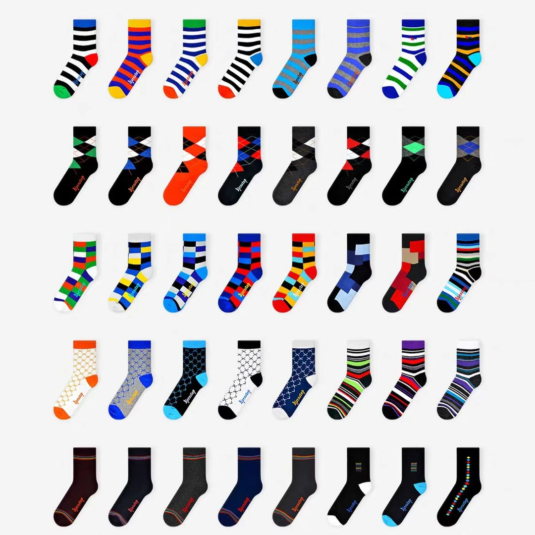 时尚多色彩男中筒袜