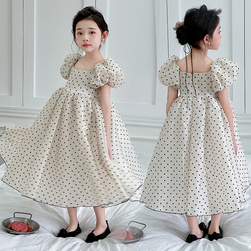 女童连衣裙夏装2024新款洋气儿童甜美裙子女大童夏季泡泡袖公主裙