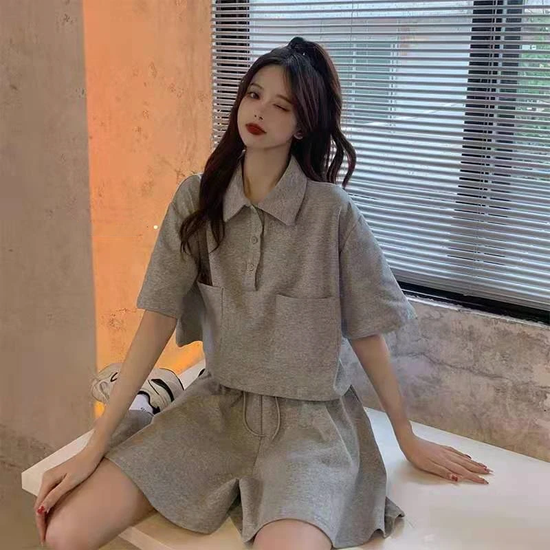 休闲运动套装女夏季新款POLO领韩版宽松显瘦小个子裙裤百搭两件套