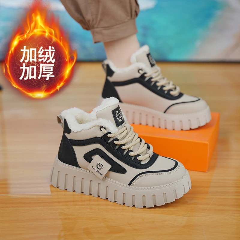 ins韩版新款加绒老爹鞋女2024冬季学生运动厚底保暖休闲