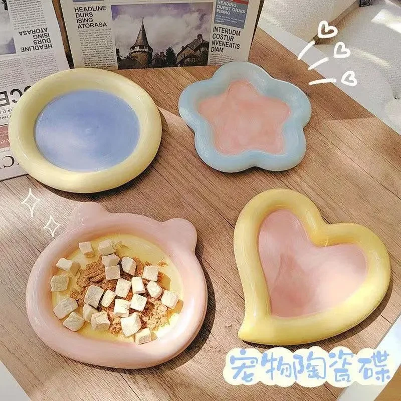 防打翻猫碗陶瓷大口径宠物罐头盘子高颜值猫小型犬宠物零食碗Z249