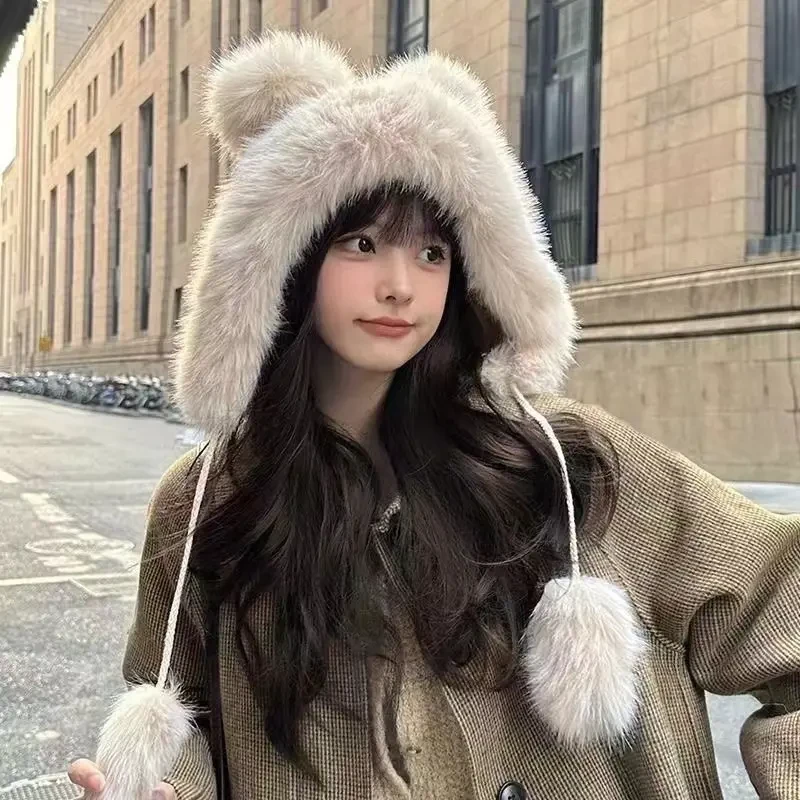 加厚耳朵毛绒护耳帽子仿皮草女冬季保暖帽风雪帽百搭可爱雷锋帽女
