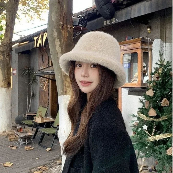 显脸小欧貂绒帽渔夫帽女士公主帽时尚百搭冬季保暖护耳加绒帽子