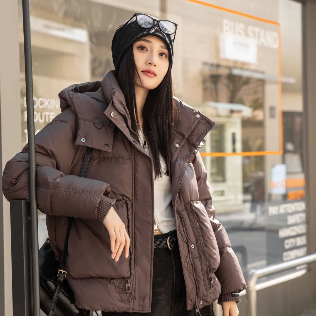 【新国标90白鸭绒】短款羽绒服休闲连帽宽松加厚保暖