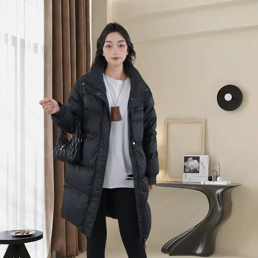 【90白鸭绒】休闲羽绒服女中长款过膝宽松百搭直筒外套21060