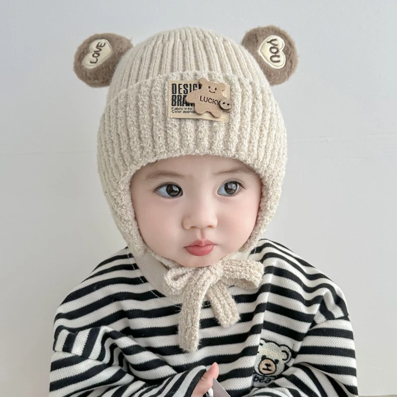 宝宝帽子秋冬季可爱超萌男女童套头毛线帽儿童加厚保暖婴儿护耳帽