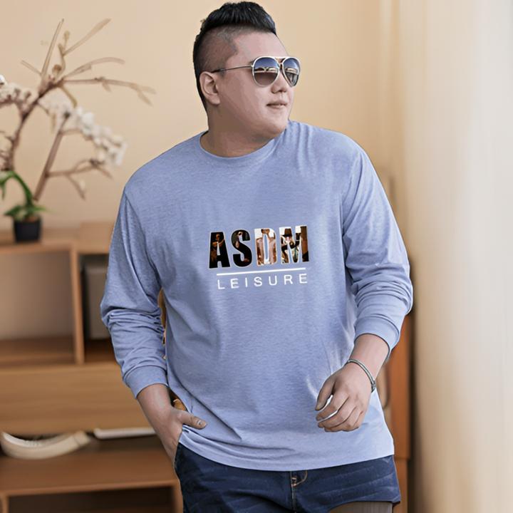 棉质休闲男士长袖t恤运动时尚宽松加肥长袖t恤印花t恤男肥佬多色