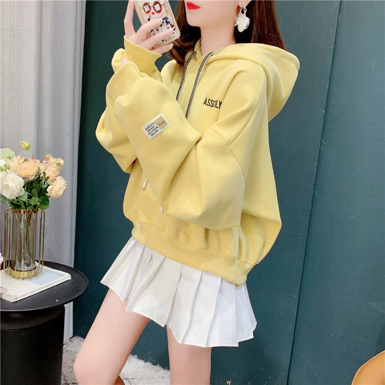超火2023新款春秋百搭短款连帽卫衣女韩版宽松休闲慵懒风上衣外套