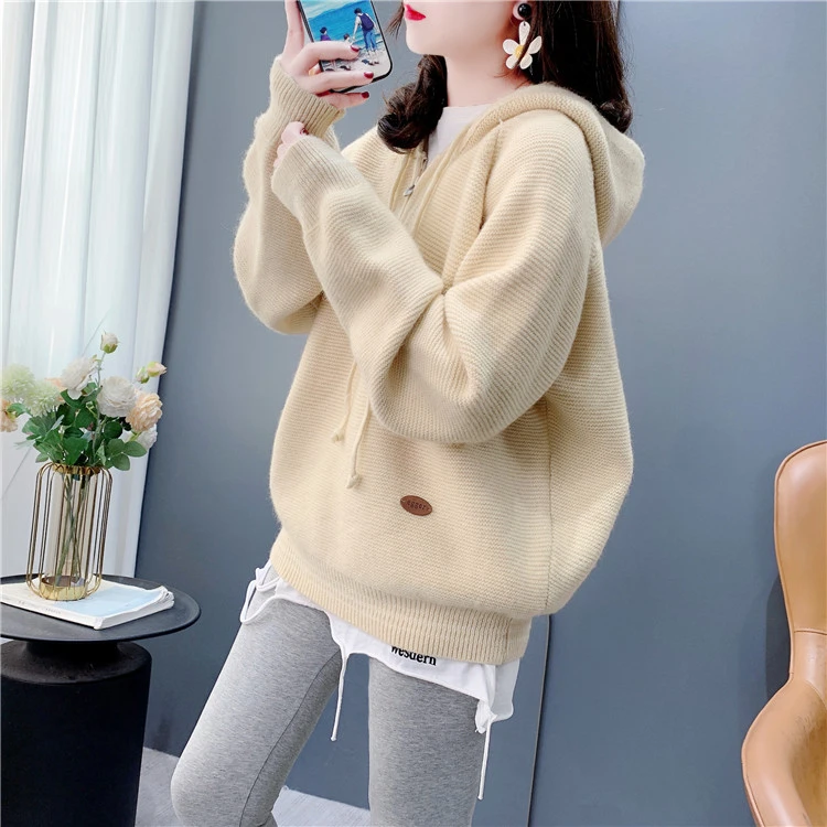 学院风半拉链连帽套头毛衣女秋冬2024新款宽松显瘦软糯针织衫上衣