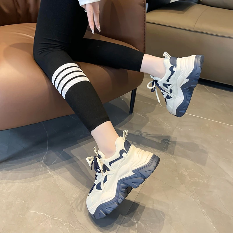 老爹鞋女2022年春季新款小白鞋网红拼色厚底单鞋松糕鞋运动休闲鞋