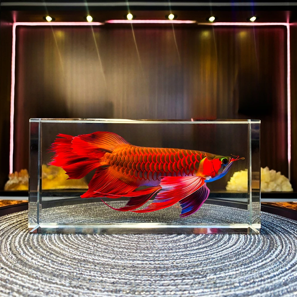 内雕龙鱼水晶摆件装饰品工艺品客厅玄关店铺办公室送礼送朋友礼物