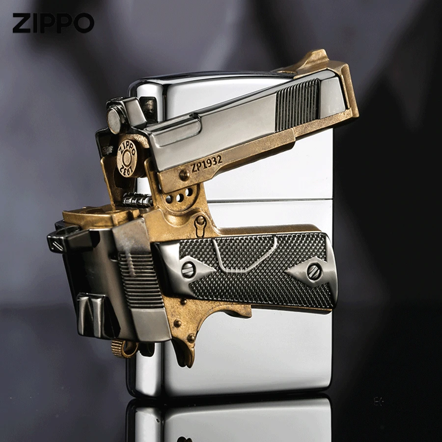 Zippo打火机 牛仔枪手黑冰镜面柯尔特重型防风贴章收藏礼盒个性