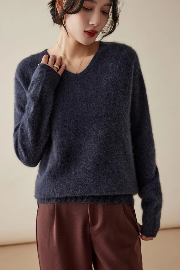 【降温必备】100羊毛拉绒真羊毛衫女装潮流单品无缝一体纯羊毛V领