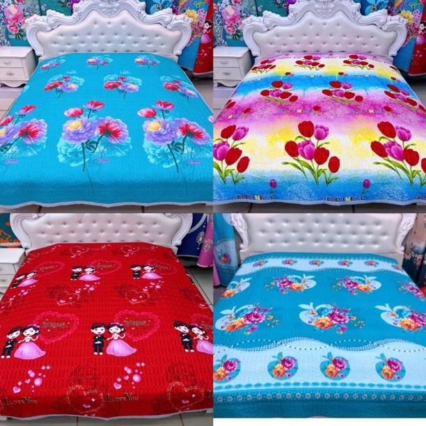 多花型双人床单2X2.3米床盖双面花边防滑冬季三层夹棉加厚床盖