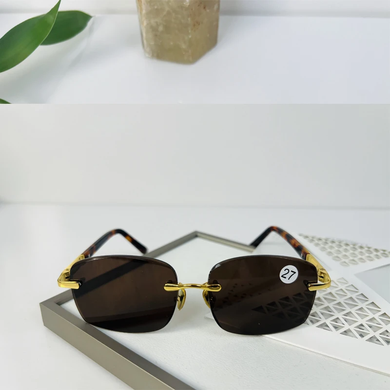 （18）【中茶色方圆款板材腿金色】东海天然水晶眼镜石头镜太阳镜遮阳