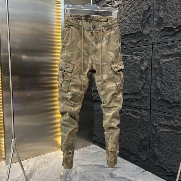 春秋新款潮流复古色迷彩裤男士工装裤束脚款休闲裤户外登山裤8112