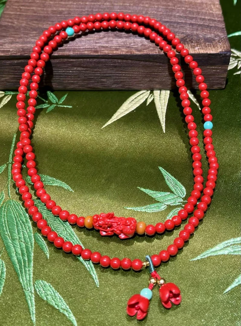 含辰砂工艺品高含量真朱砂红砂多圈貔貅吉祥招财平安朱砂手串040