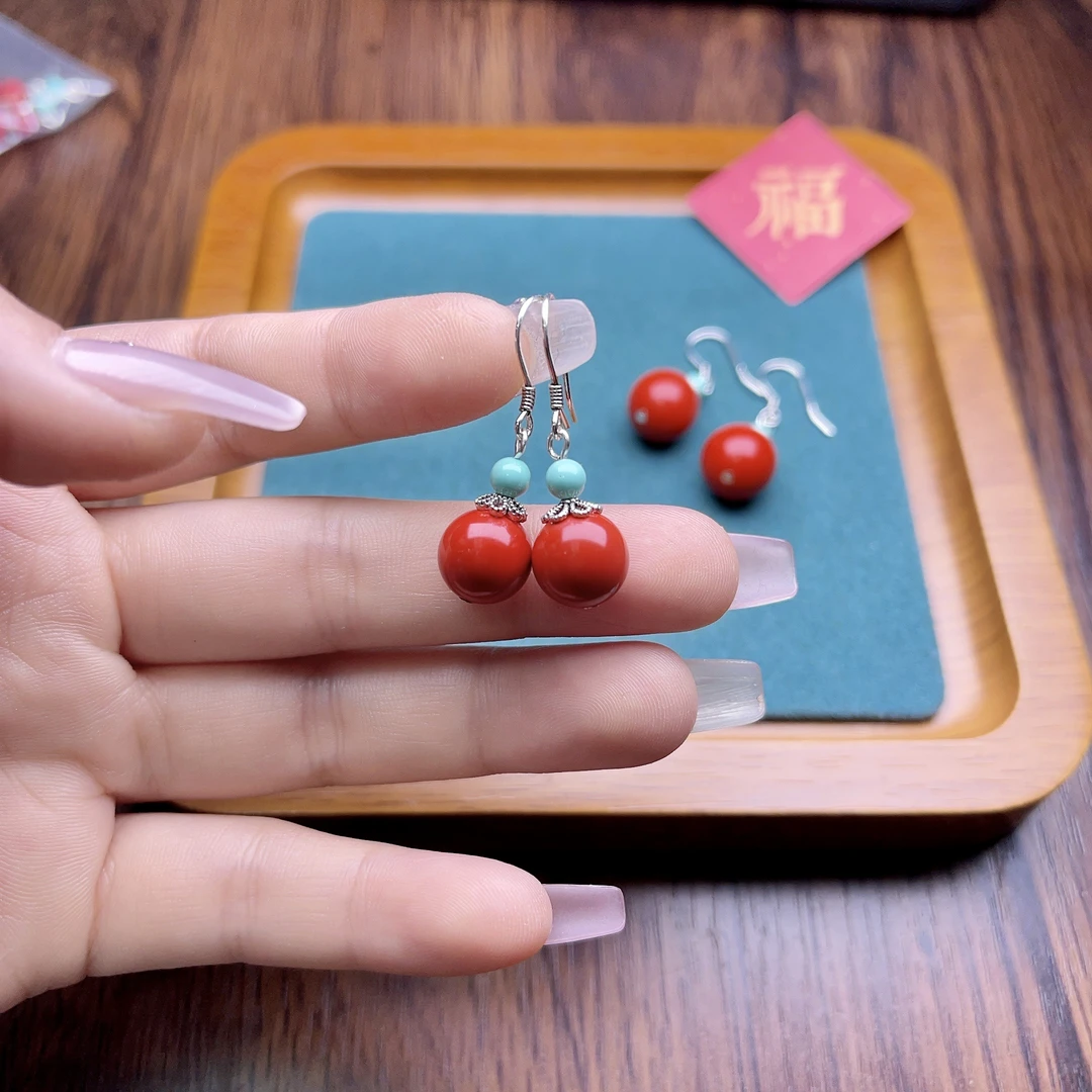 含辰砂工艺品高含量真朱砂水飞红砂耳环 269