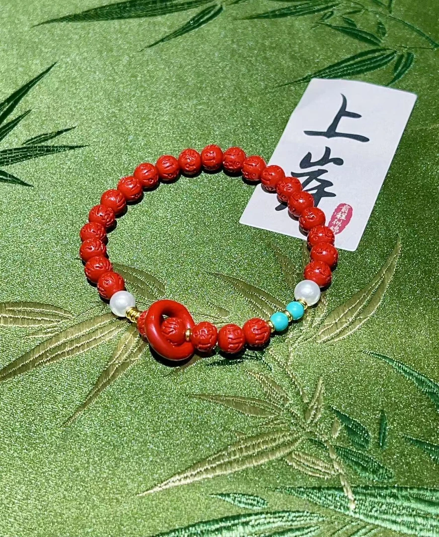 含辰砂工艺品高含量真朱砂水飞红砂六字真言跑环平安朱砂手串047
