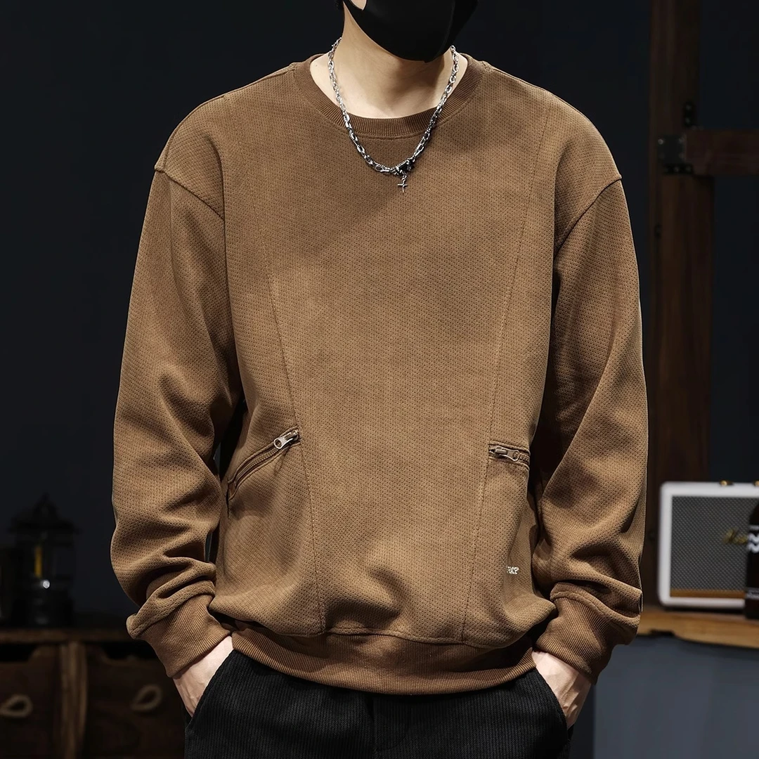 臣吾高端双侧拉链圆领卫衣男秋季潮牌新款宽松休闲长袖外套上衣男