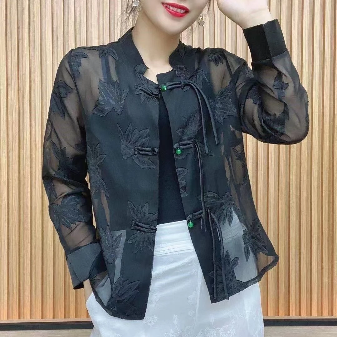 复古中国风夏季流苏防晒衣新款提花国潮款上衣气质百搭女立领