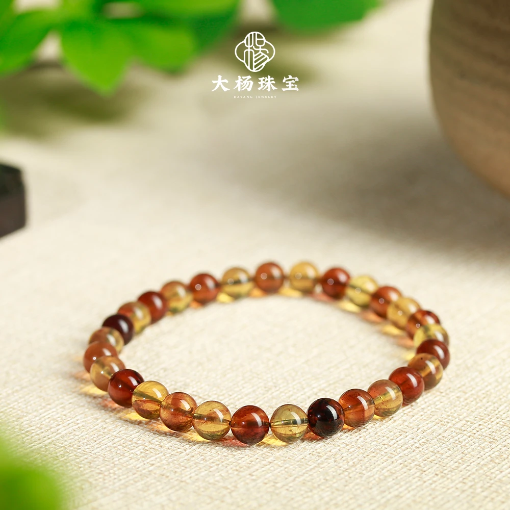 【大杨珠宝】LJ-1527-琥珀-灵草珀-圆珠单圈多宝手串约6-7